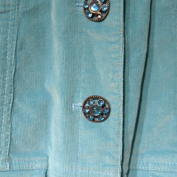 Live a Little Cotton Stretch Turquoise Corduroy Embellished Button Jacket Sz XL - Picture 2 of 15